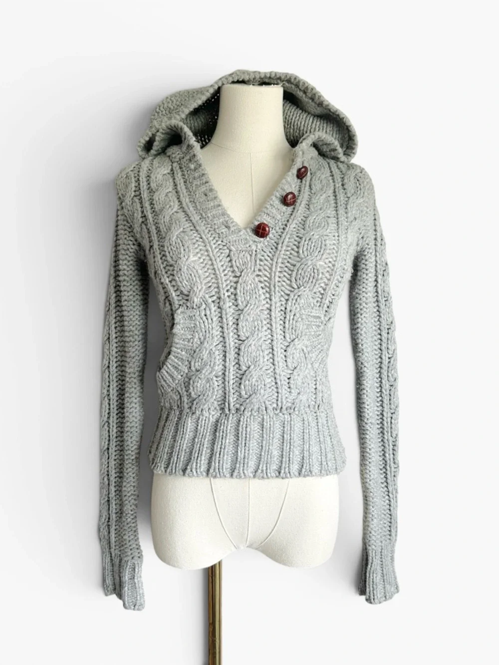 Hollister Vintage Y2k Grey Cable Knit Sweater Hoodie XS